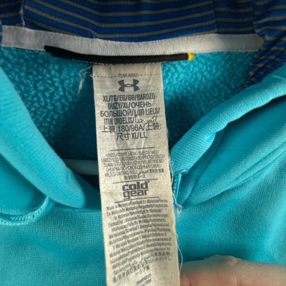 Under Armour Men Cold Gear Light Blue Hoodie Size XL Pullover Hooded Big Logo - Picture 13 of 16